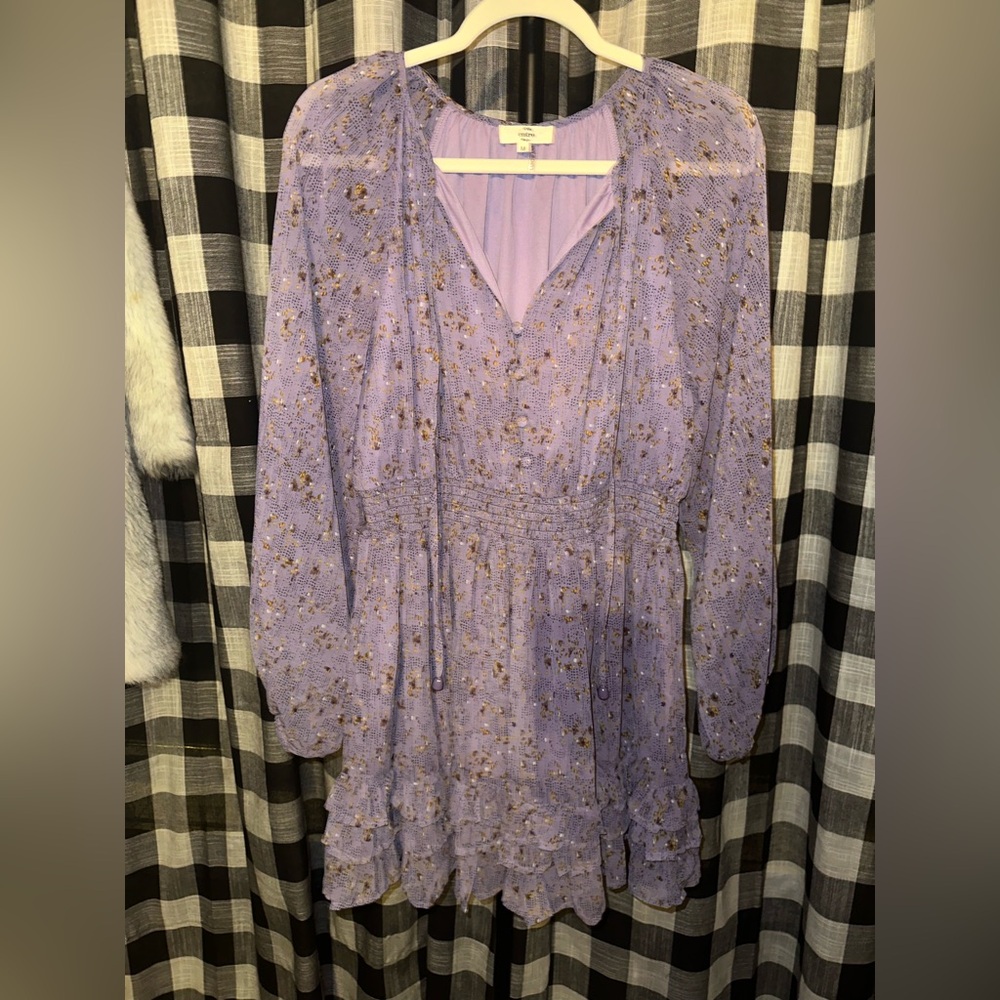 Entro Size Medium Floral Ruffle Long Sleeve Purple Dress - Picture 3 of 12
